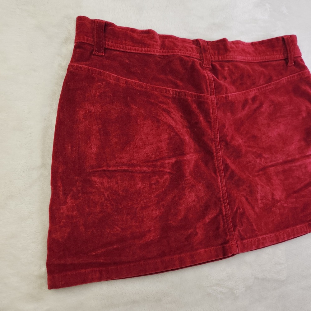 Vintage 90s Guess Velour Micro Mini Skirt Womens 27 Red Cargo Utility Whimsigoth - Picture 9 of 13